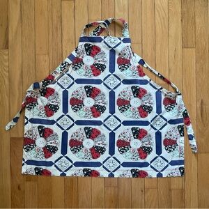 Vtg Full Bib Floral Patchwork Apron White Red Cream Cotton Handmade Cottagecore